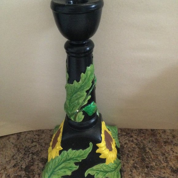 Ceramic candlestick holder black with yellow sunflowers relief - Picture 4 of 7